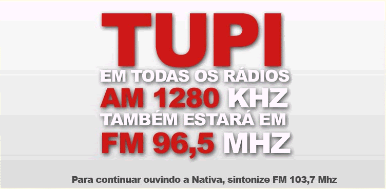 To apressada e ansiosa em propagar sua nova frequncia em FM, a Tupi AM atropela a tica e a lngua portuguesa, como prova esta reproduo do singelo aviso colocado na primeira pgina do portal da Tupi no dia 1 de junho de 2009